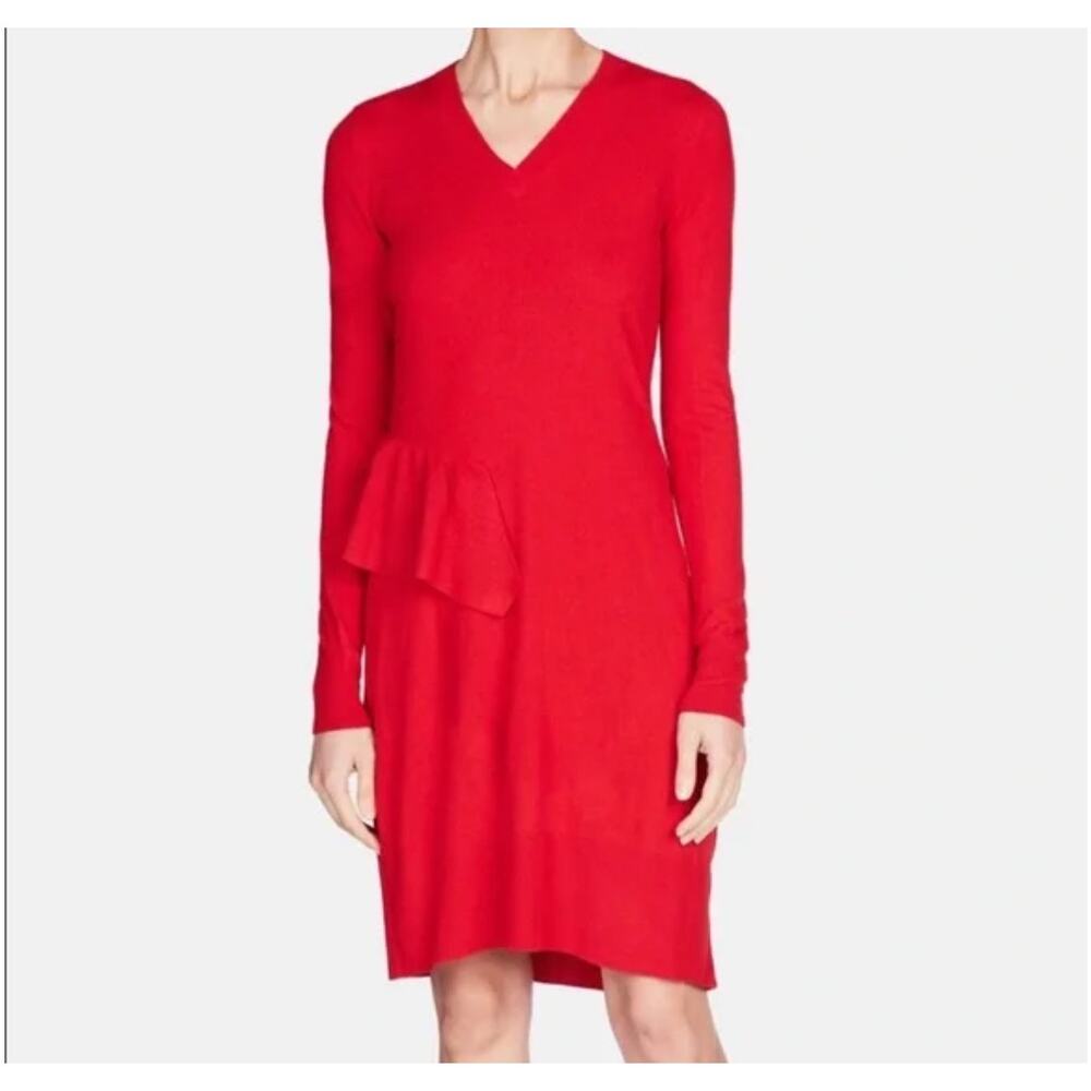 MM6 Maison Margiela Knit Ruffle V Neck Dress Details Red Pull-on Classic Sz S